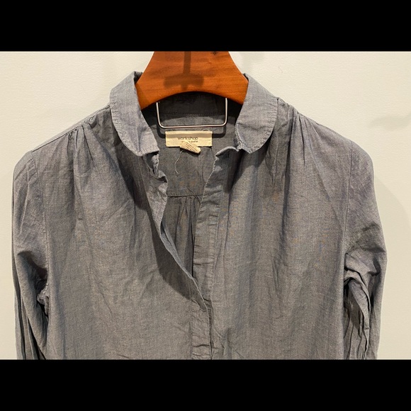 Andrea Jovine Tops - Tunic, denim colored shirt. Pleating on top shoulder line. Pockets.